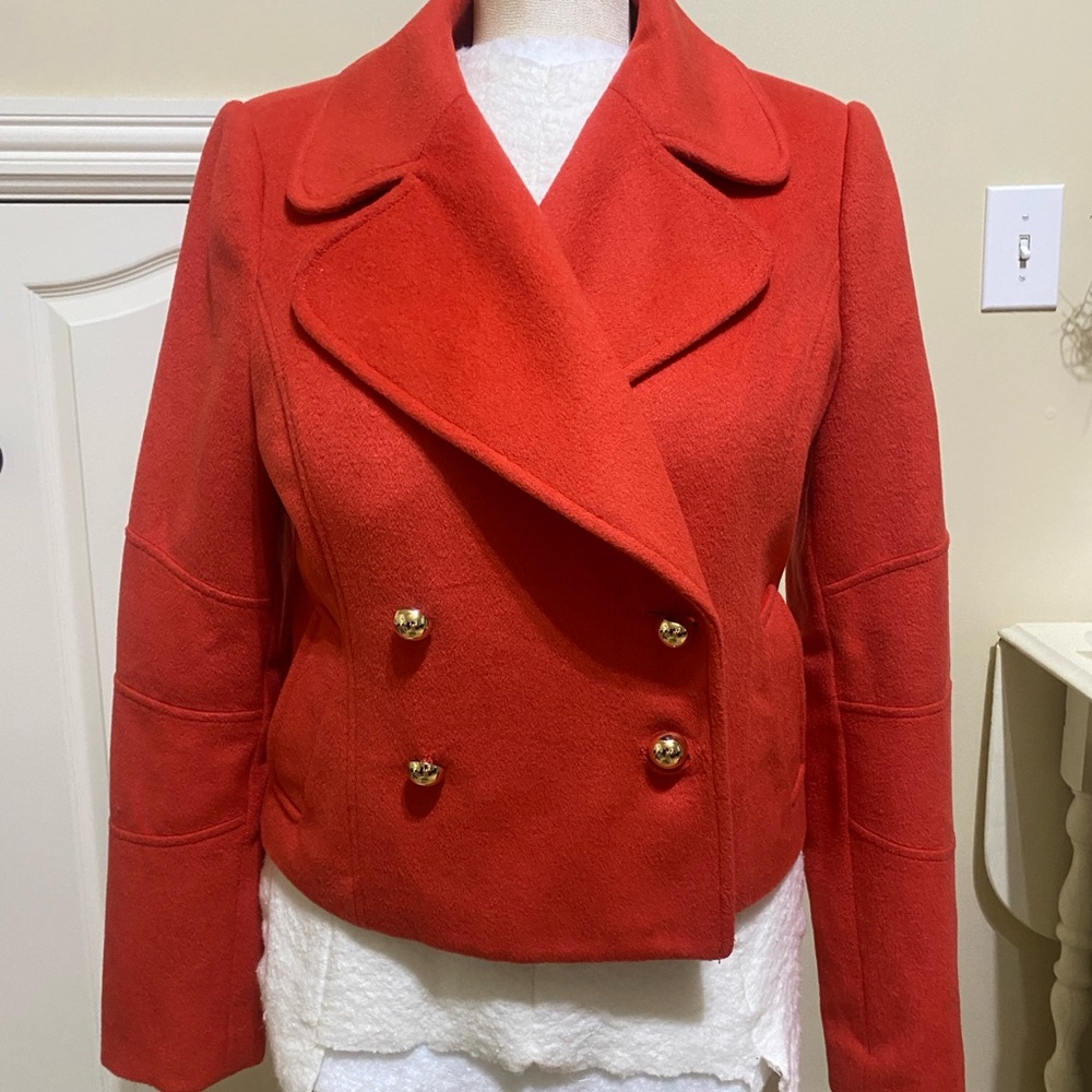 The Limited Women's Scarlet Pea Coat with Brass Accents